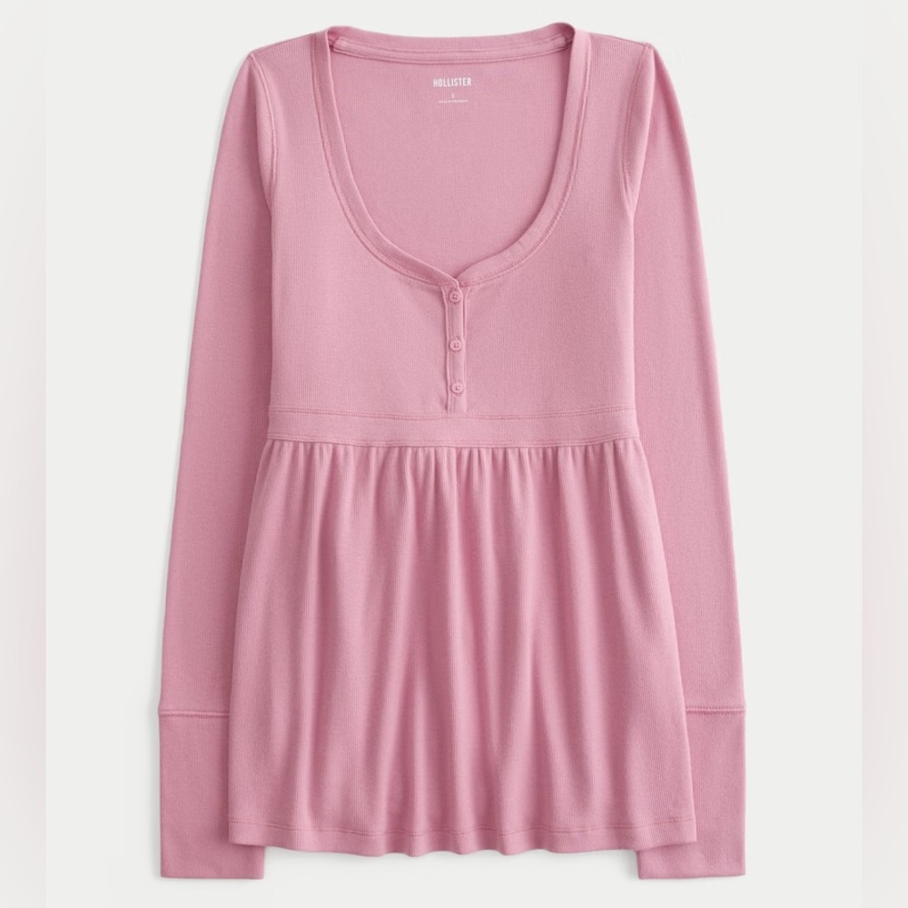 Hollister Women's Pink Long Sleeve Babydoll Top